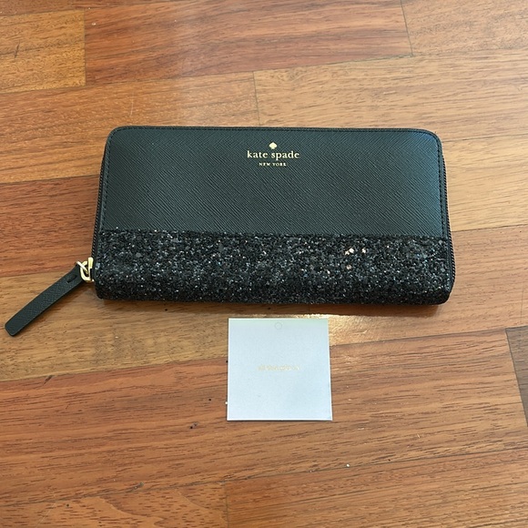 Kate Spade Wallet Greta Court NEDA black Glitter Wallet NWOT - Picture 2 of 9